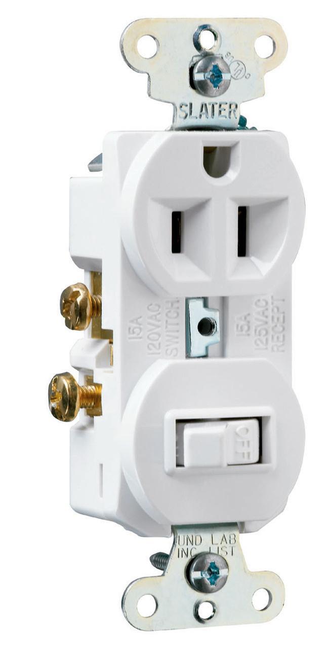 691W Standard Straight Blade Combination Switch and Receptacle, 15 A, 120/125 VAC, 1 Pole, 3 Wires, 14 to 12 AWG Wire