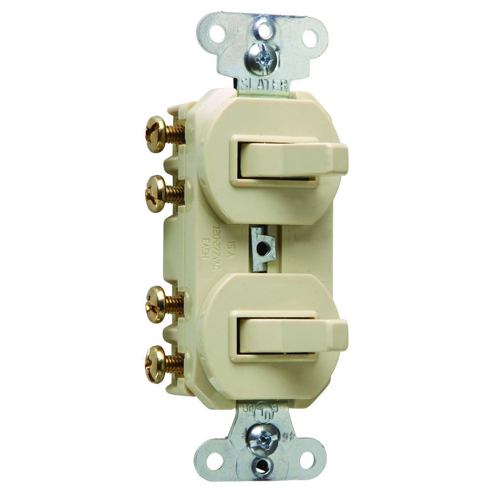 693I 3-Way Double Non-Grounding Combination Switch/Receptacle, 15 A, 120/277 VAC, 2 Poles