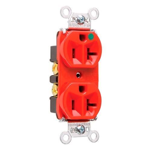 8300HRED Duplex Heavy Duty Straight Blade Receptacle, 126 VAC, 20 A, 2 Poles, 3 Wires, Red