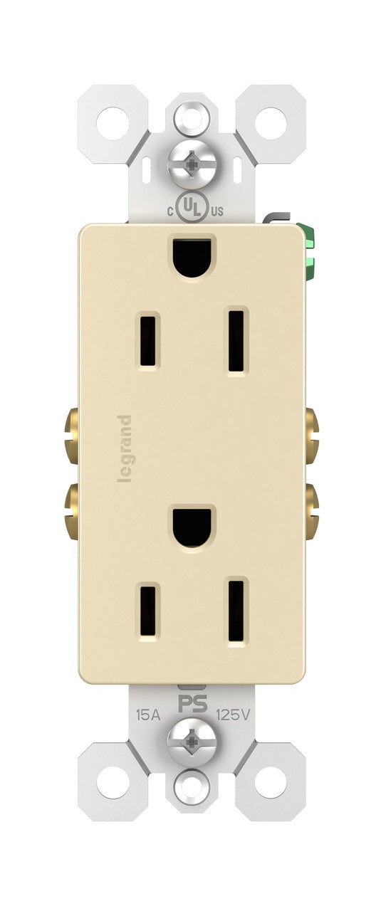 885I Sierraplex 2-Gang Decorator Duplex Straight Blade Receptacle, 125 VAC, 15 A, 2 Poles, 3 Wires, Ivory