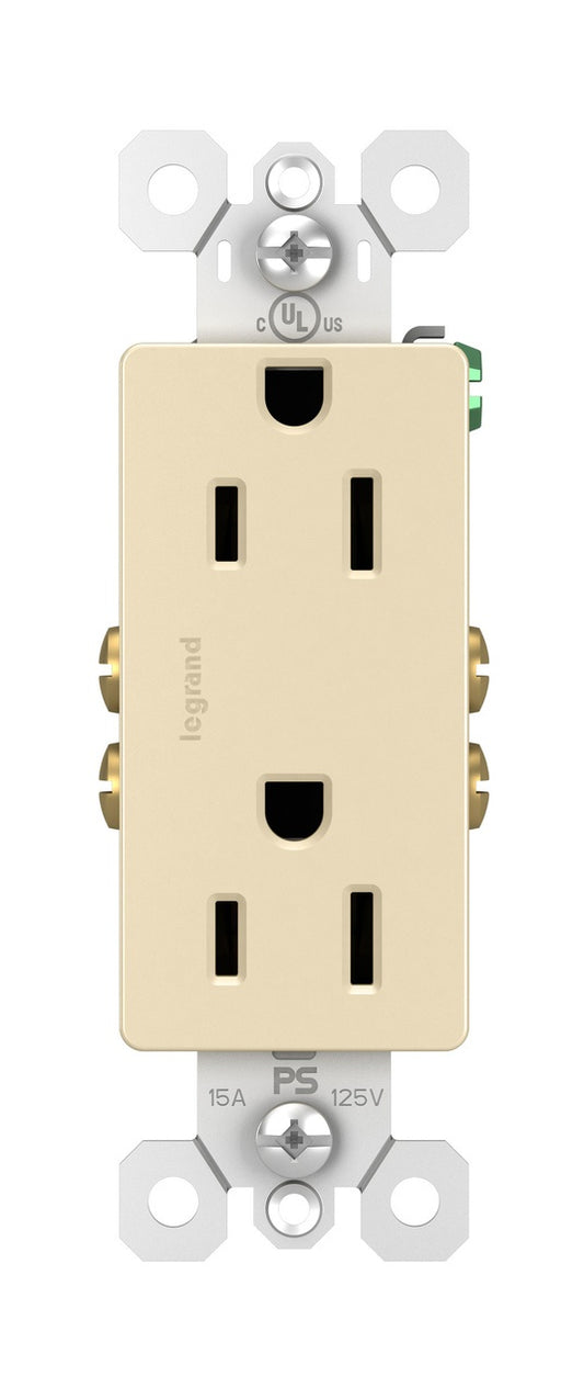 885I Sierraplex 2-Gang Decorator Duplex Straight Blade Receptacle, 125 VAC, 15 A, 2 Poles, 3 Wires, Ivory