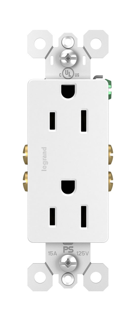 885W Sierraplex 2-Gang Decorator Duplex Straight Blade Receptacle, 125 VAC, 15 A, 2 Poles, 3 Wires, White