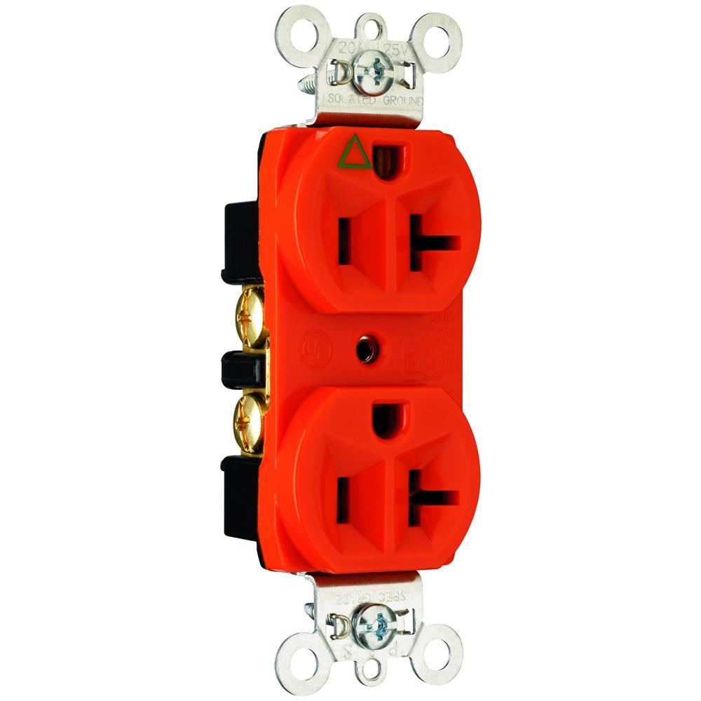 IG5362 Duplex Heavy Duty Straight Blade Receptacle, 125 VAC, 15 A, 2 Poles, 3 Wires, Orange