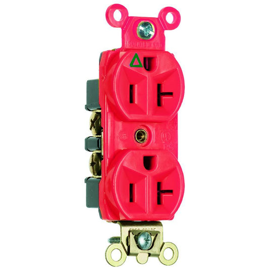 IG8300RED Duplex Heavy Duty Isolated Ground Straight Blade Receptacle, 125 VAC, 20 A, 2 Poles, 3 Wires, Red