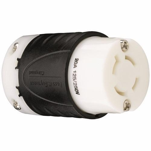 Turnlok L1420-C Locking Connector, 125/250 VAC, 20 A, 2 Poles, 3 Wires, Black/White
