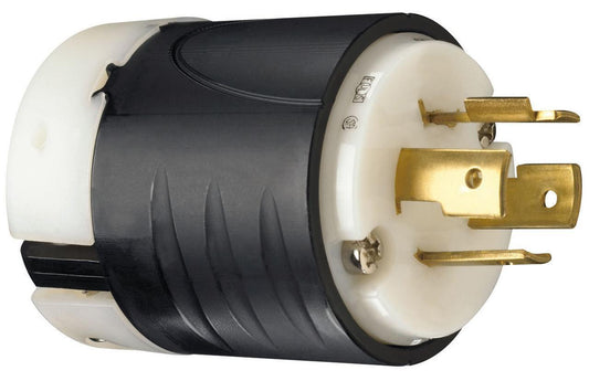 Turnlok L1420-P Locking Plug, 125/250 VAC, 20 A, 2 Poles, 3 Wires, Black/White