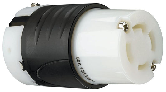 Turnlok L1430-C Locking Connector, 125/250 VAC, 30 A, 2 Poles, 3 Wires, Black/White