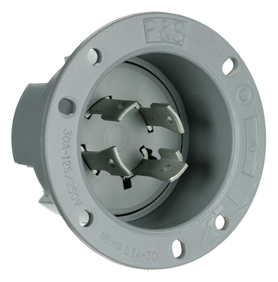 Turnlok L1430-FI Locking Flanged Inlet, 125/250 VAC, 30 A, 2 Poles, 3 Wires, Black/White