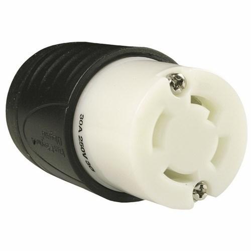 Turnlok L1530-C Locking Connector, 250 VAC, 30 A, 2 Poles, 3 Wires, Black/White