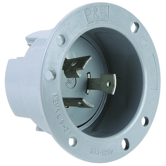 Turnlok L530-FI 3-Phase Locking Flanged Inlet, 125 VAC, 30 A, 2 Poles, 3 Wires, Gray