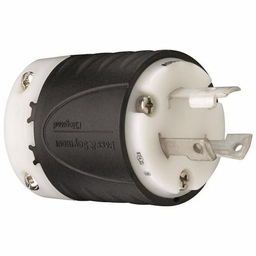 Turnlok L530-P Locking Plug, 125 VAC, 30 A, 2 Poles, 3 Wires, Black/White