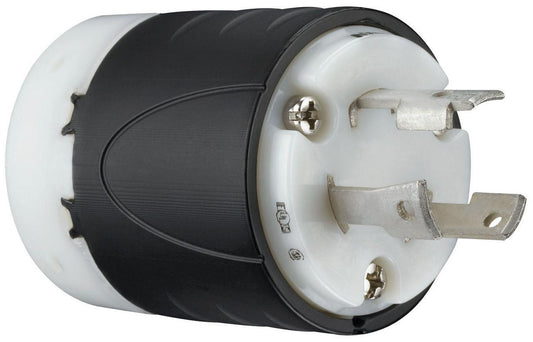 Turnlok L630-P Locking Plug, 250 VAC, 30 A, 2 Poles, 3 Wires, Black/White