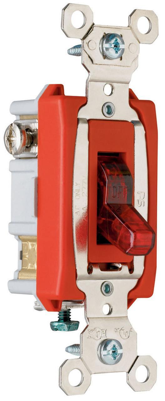 PS20AC1RPL Heavy Duty Specification Grade Pilot Light Switch, 120/277 VAC, 20 A, 1/2 hp Power Rating