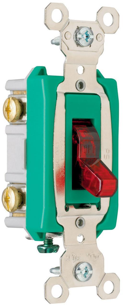 PS30AC2RPL Heavy Duty Specification Grade Pilot Light Switch, 120/277 VAC, 30 A, 2 hp, 2 W Power Rating