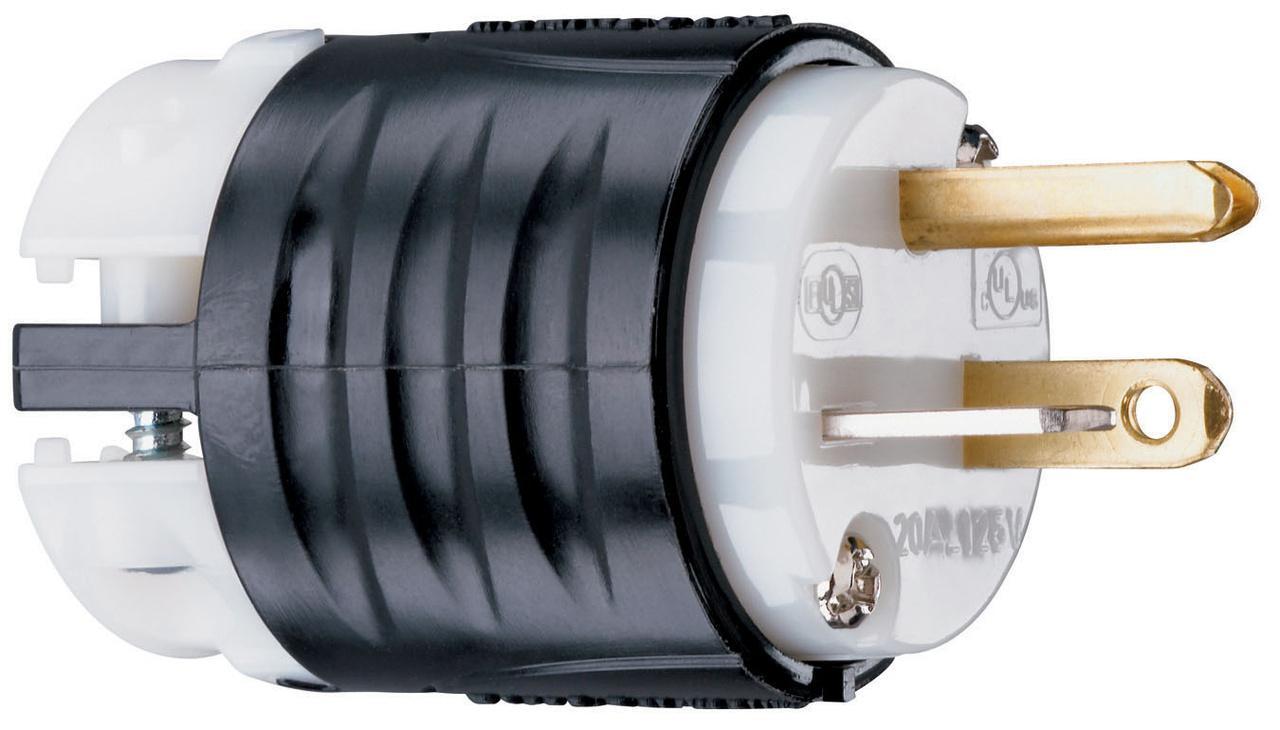 PS5366-X Wire Grounding Straight Blade Plug, 125 VAC, 20 A, 2 Poles, 3 Wires, Black/White