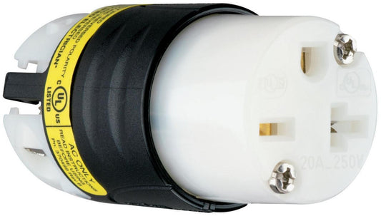 Maxgrip PS5469-XGCM Extra Hard Use Ground Continuity Monitoring Straight Blade Connector, 250 VAC, 20 A, 2 Poles, 3 Wires, Black/White