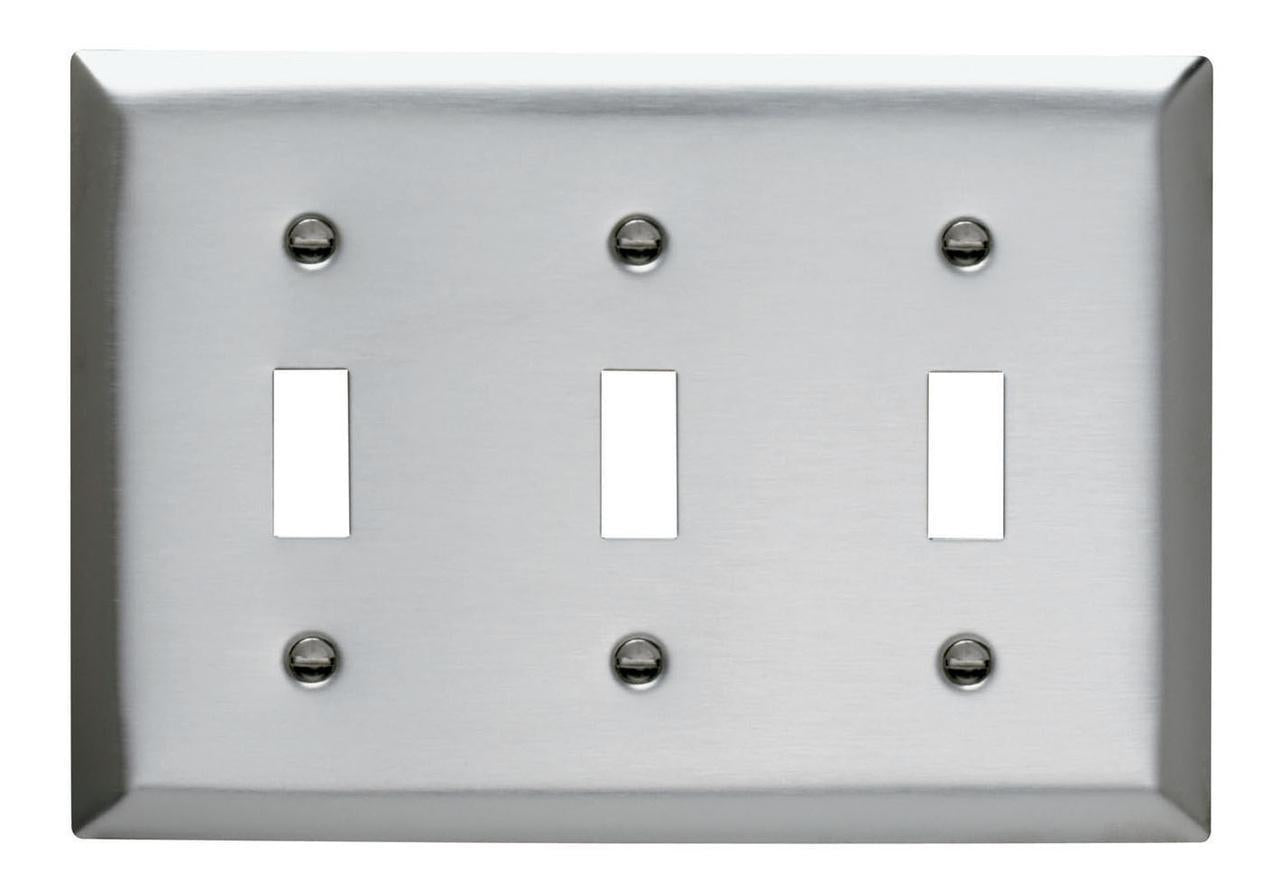 SS3 Standard Wall Plate, 3 Gangs, 7.8 in W x 4-1/2 in H, 302 Stainless Steel