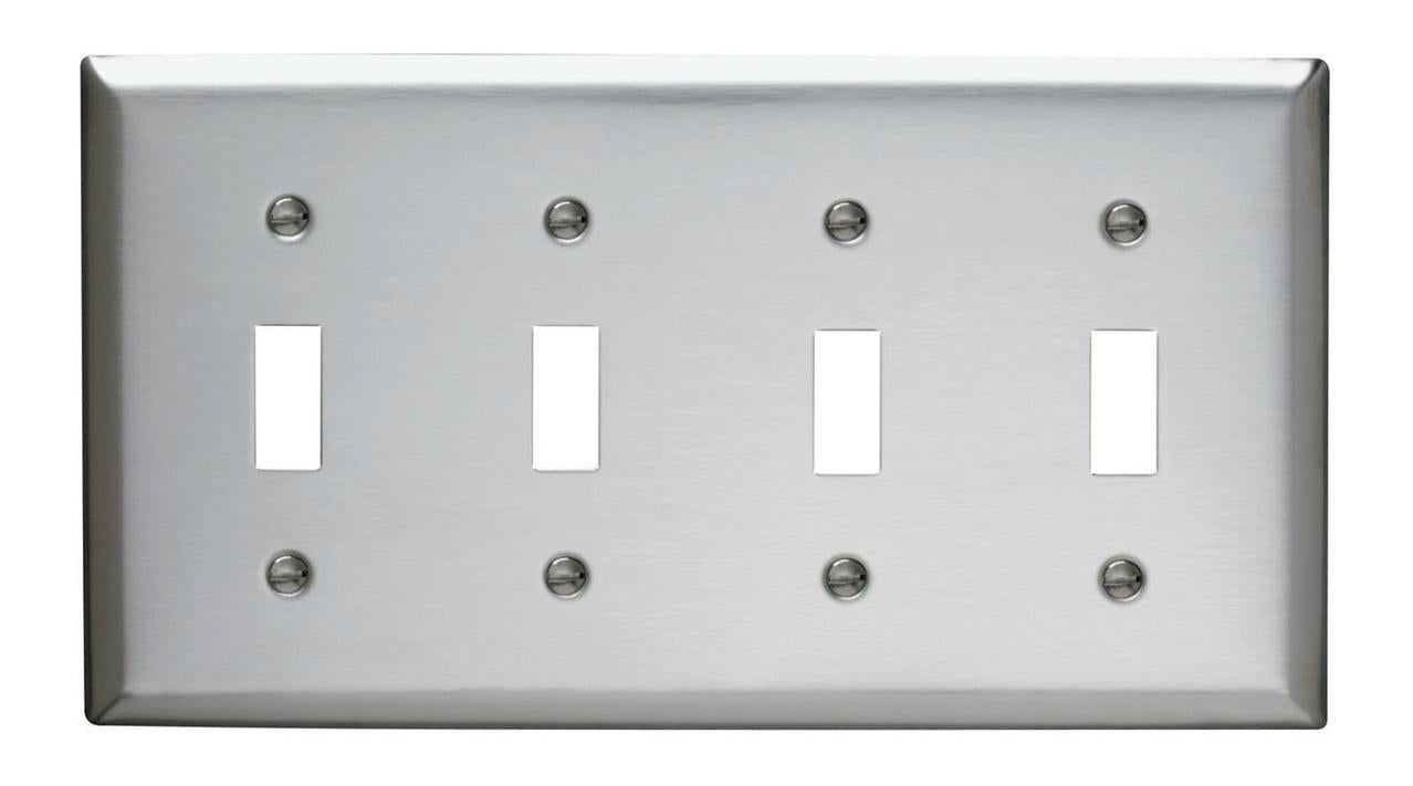 SS4 Standard Wall Plate, 4 Gangs, 7.8 in W x 4-1/2 in H, 302 Stainless Steel