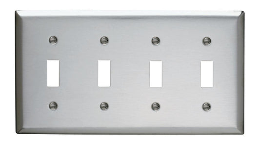 SS4 Standard Wall Plate, 4 Gangs, 7.8 in W x 4-1/2 in H, 302 Stainless Steel