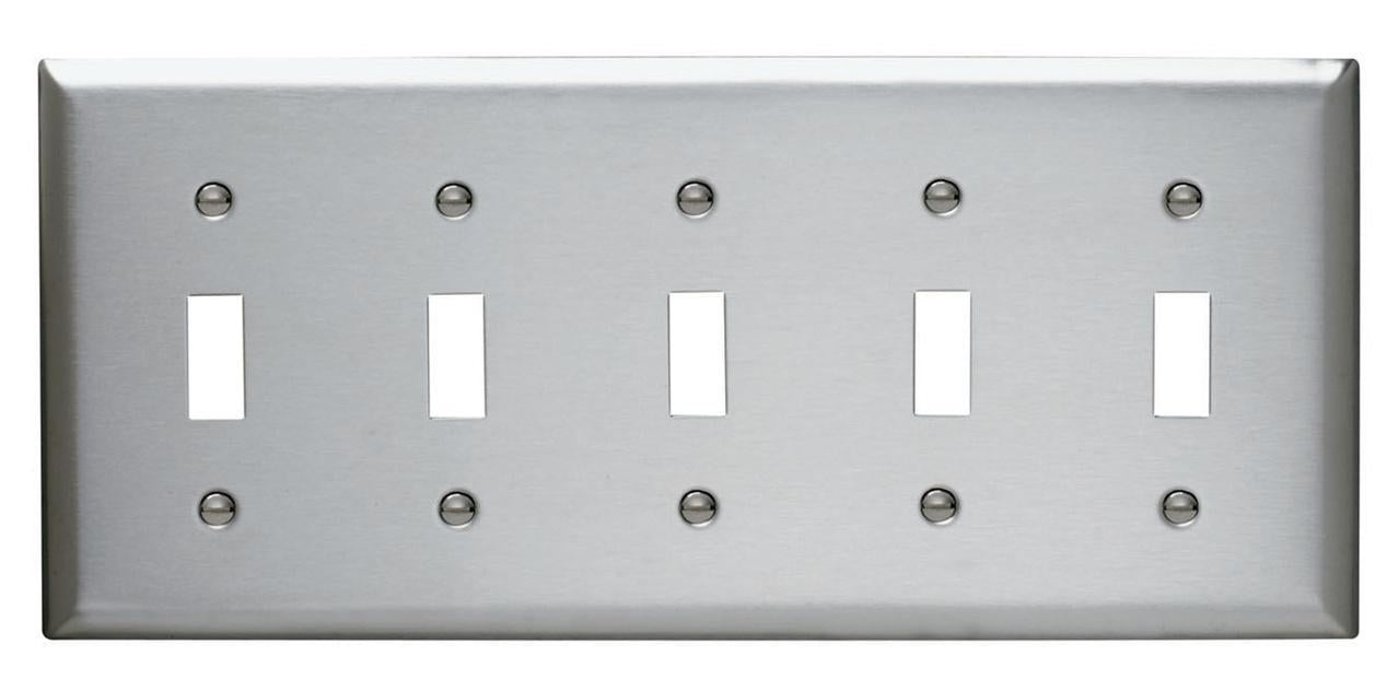 SS5 Standard Wall Plate, 5 Gangs, 7 in W x 4-1/2 in H, 302 Stainless Steel