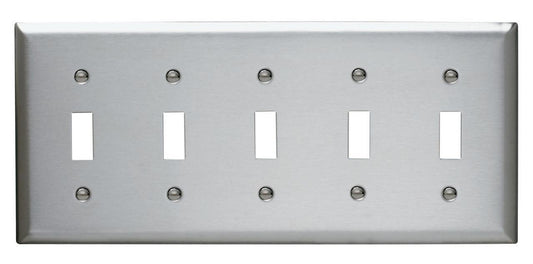 SS5 Standard Wall Plate, 5 Gangs, 7 in W x 4-1/2 in H, 302 Stainless Steel
