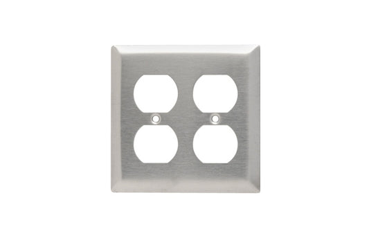 SS82 Standard Receptacle Wall Plate, 2 Gangs, 7.8 in, 302 Stainless Steel