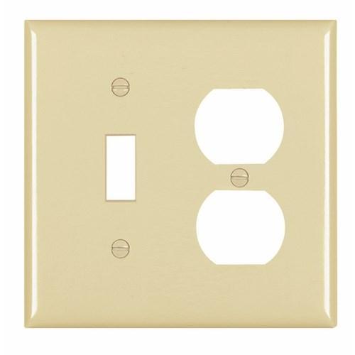 TradeMaster TP18I TP Series Standard Combination Wall Plate, 2 Gangs, 4.7 in, Thermoplastic, Ivory
