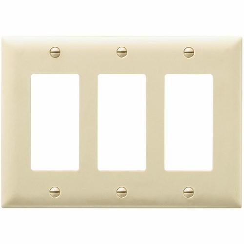 TradeMaster TP263I 3-Port Standard Wall Plate, 3 Gangs, 6.563 in W x 4.7 in H, Nylon/Thermoplastic, Ivory