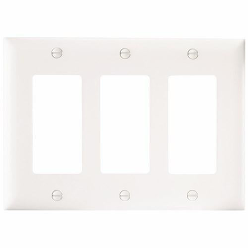 TradeMaster TP263W 3-Port Standard Wall Plate, 3 Gangs, 6.563 in W x 4.7 in H, Nylon/Thermoplastic, White