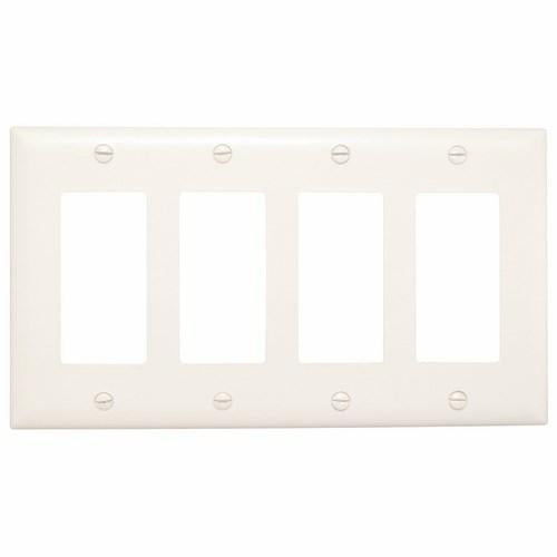 TradeMaster TP264W 4-Port Standard Wall Plate, 4 Gangs, 8-3/8 in W x 4.7 in H, Nylon/Thermoplastic, White