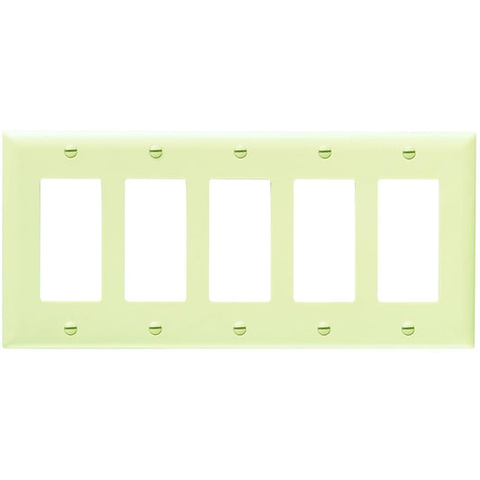TradeMaster TP265I Standard Wall Plate, 5 Gangs, 10.188 in W x 5-1/2 in H, Nylon/Thermoplastic, Ivory