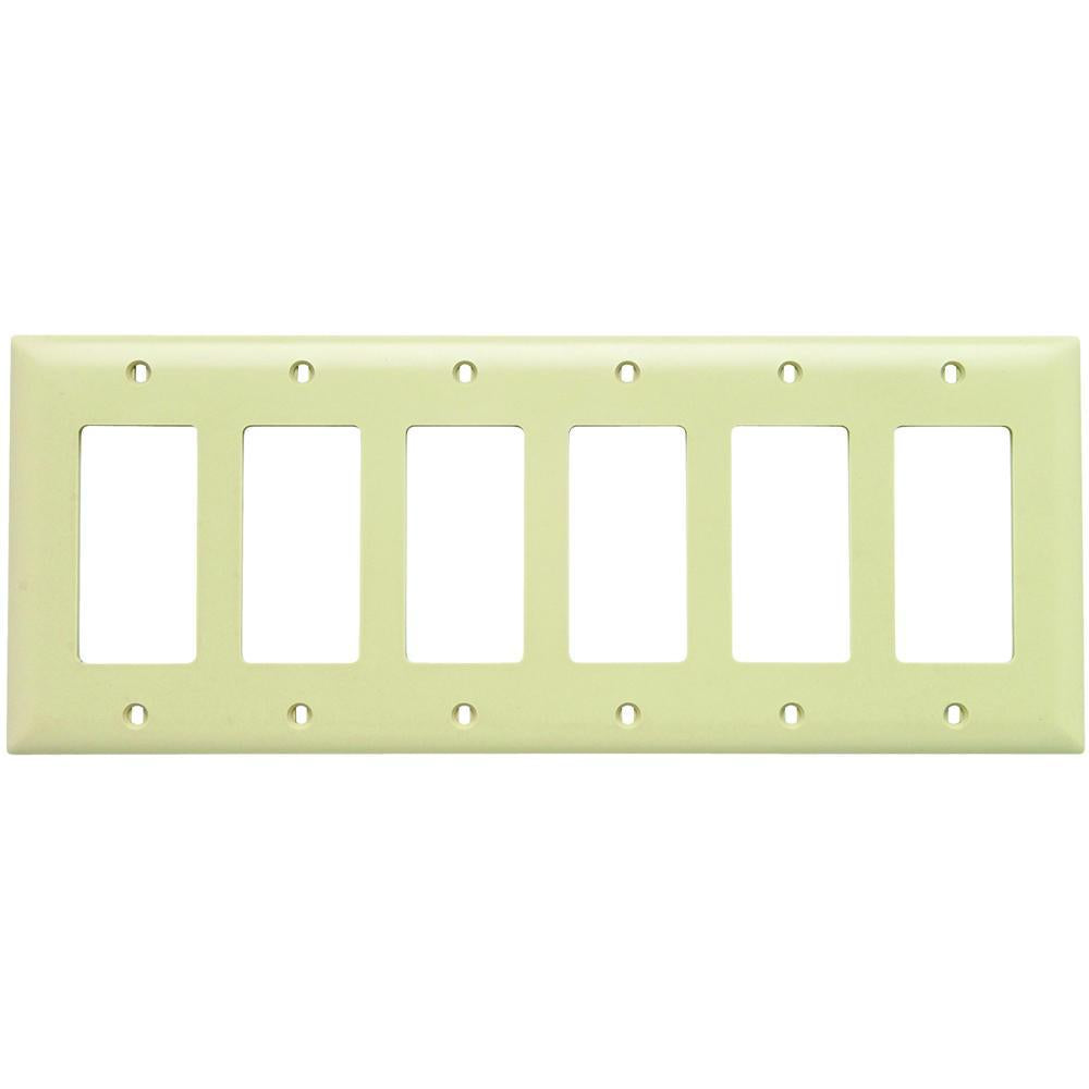 TradeMaster TP266I Standard Wall Plate, 6 Gangs, 12 in W x 5 in H, Thermoplastic, Ivory