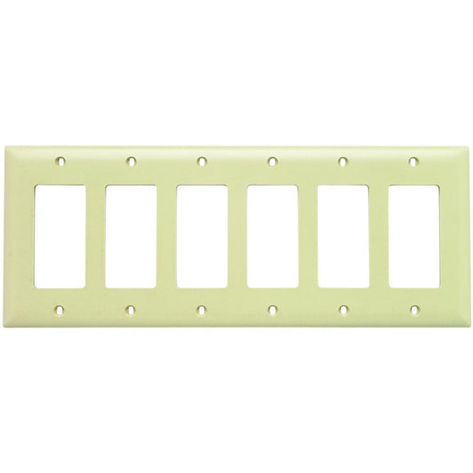 TradeMaster TP266I Standard Wall Plate, 6 Gangs, 12 in W x 5 in H, Thermoplastic, Ivory