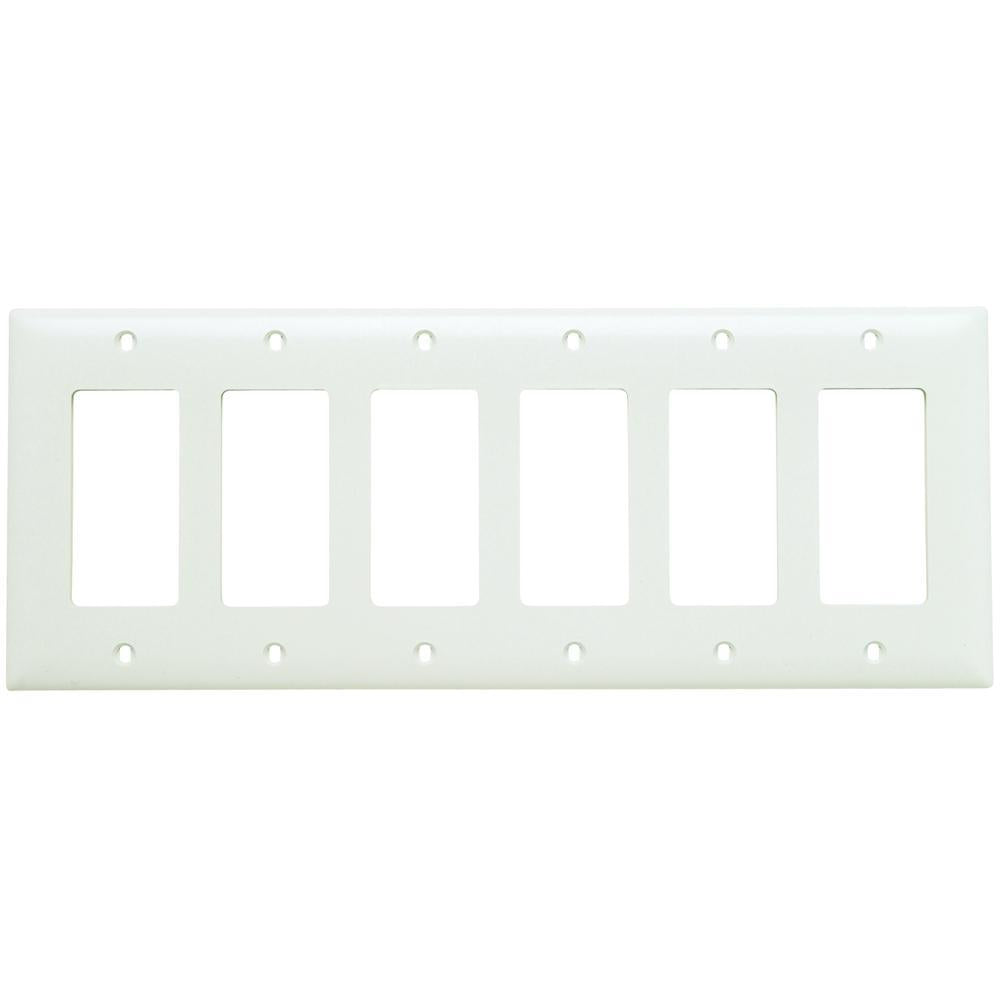TradeMaster TP266W Standard Wall Plate, 6 Gangs, 12 in W x 5-1/2 in H, Nylon/Thermoplastic, White