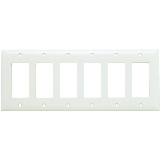TradeMaster TP266W Standard Wall Plate, 6 Gangs, 12 in W x 5-1/2 in H, Nylon/Thermoplastic, White