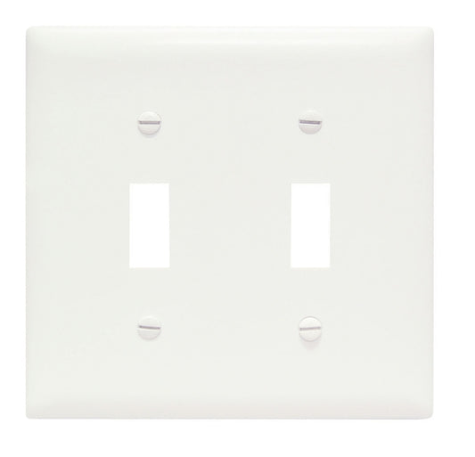 TradeMaster TP2W Standard Wall Plate, 2 Gangs, 4.56 in W x 4.7 in H, Thermoplastic, White