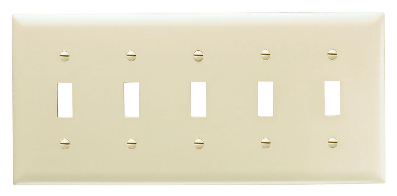 TradeMaster TP5I Standard Wall Plate, 5 Gangs, 10 in W x 4.7 in H, Thermoplastic, Ivory