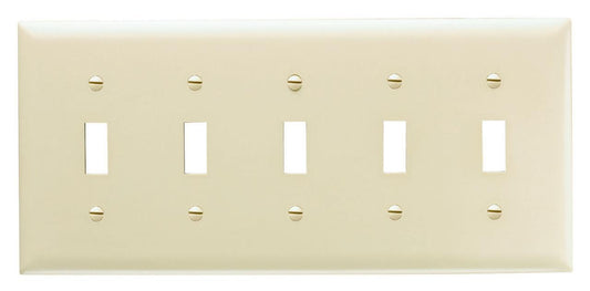 TradeMaster TP5I Standard Wall Plate, 5 Gangs, 10 in W x 4.7 in H, Thermoplastic, Ivory