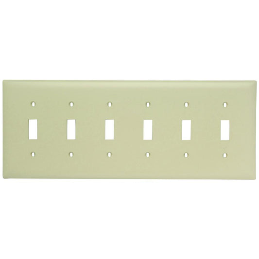 TradeMaster TP6I Standard Wall Plate, 6 Gangs, 11.812 in W x 5-1/2 in H, Thermoplastic, Ivory