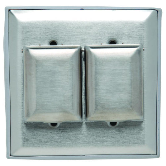 WP2 Dustproof Wall Plate Cover, 2 Gangs, 4.56 in W x 4.5 in H, Stainless Steel, Silver