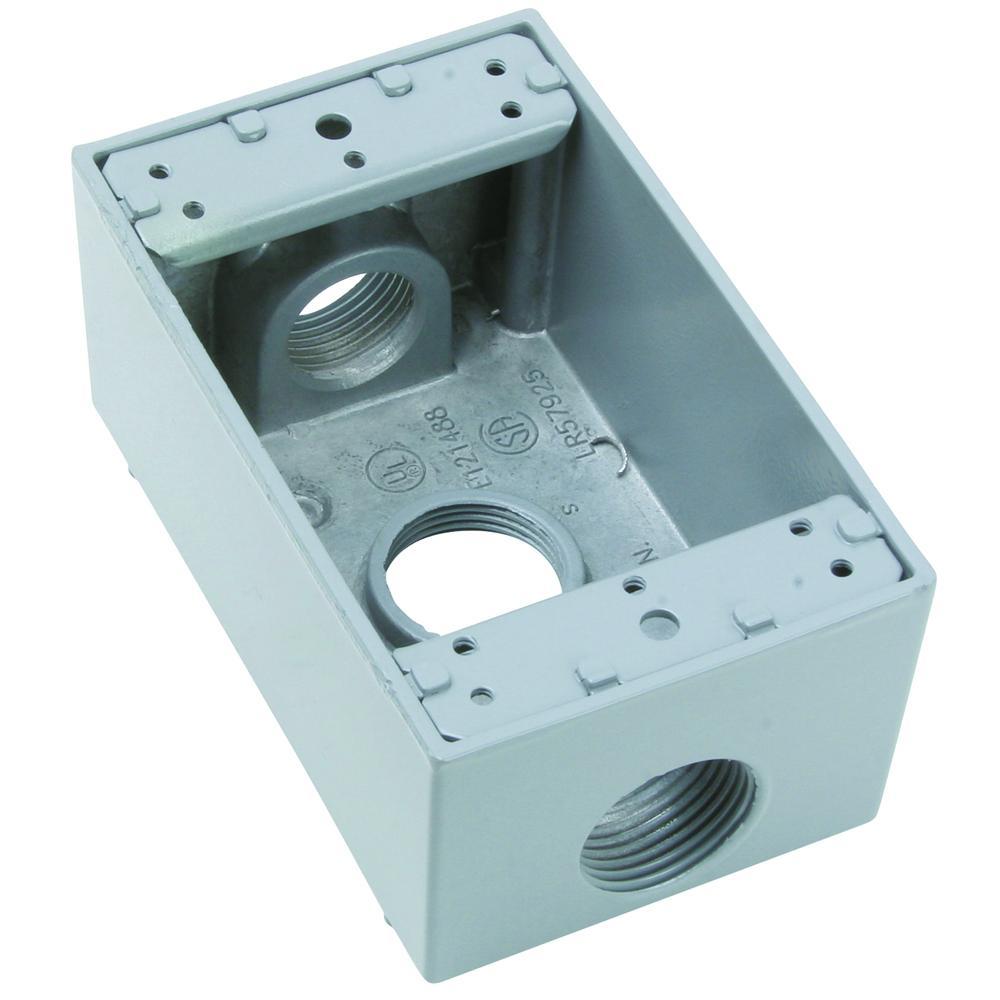 WPB33 Weatherproof Wall Box, 1-Gang, (3) 3/4-in Hubs, Gray