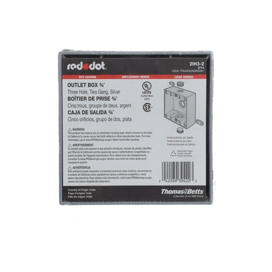 2IH3-2 Universal Weatherproof Box, Die Cast Aluminum, 31.8 cu-in Capacity, 2 Gangs, 3 Outlets, 4-9/16 in L x 4-5/8 in W x 2-1/16 in D