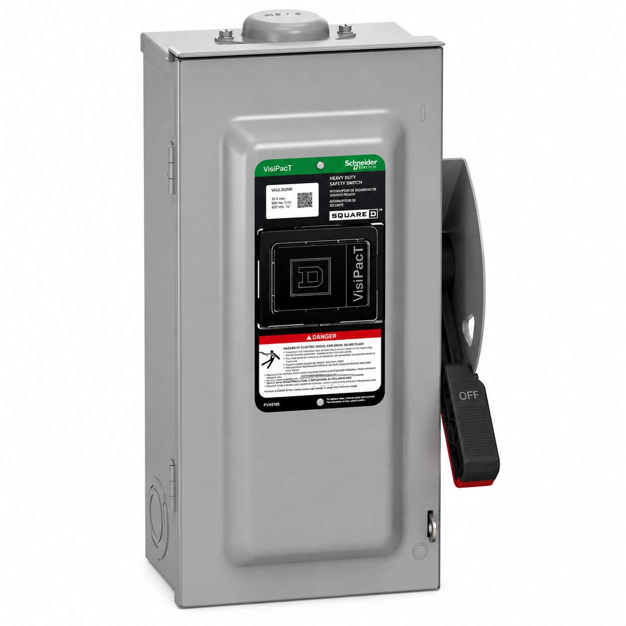 Square D™ VHU362RB VisiPacT™ Heavy Duty Safety Switch, Non-Fusible, Viewing Window, 60 A, 600 VAC/600 VDC, 3-Pole, NEMA 3R
