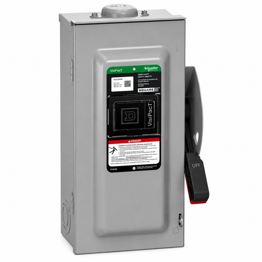 Square D™ VHU362RB VisiPacT™ Heavy Duty Safety Switch, Non-Fusible, Viewing Window, 60 A, 600 VAC/600 VDC, 3-Pole, NEMA 3R