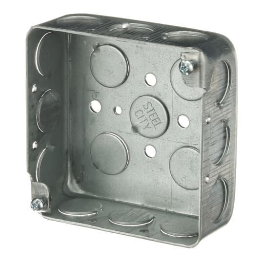52151-1/2 Drawn Style Outlet Box, Steel, 21 cu-in Capacity, (1) Outlets, (16) Knockouts, 4 in H x 4 in W x 1-1/2 in D