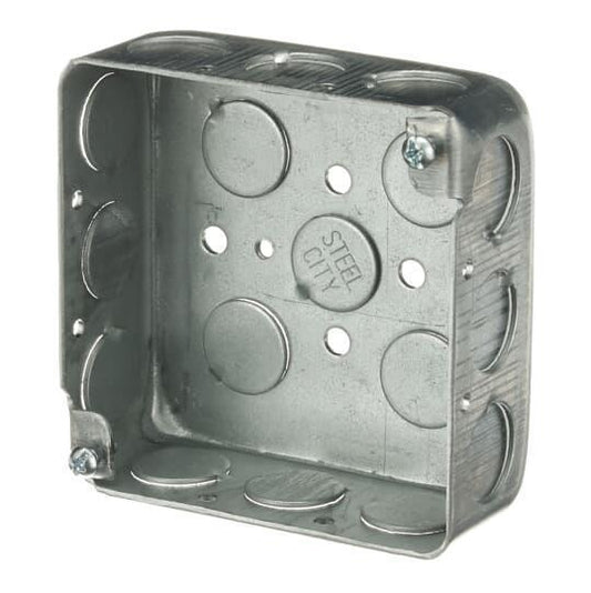 52151-1/2 Drawn Style Outlet Box, Steel, 21 cu-in Capacity, (1) Outlets, (16) Knockouts, 4 in H x 4 in W x 1-1/2 in D