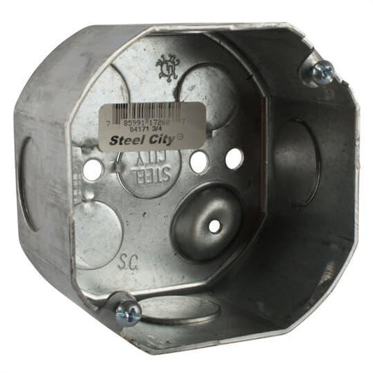 54171-3/4 Drawn Style Box, Steel, 22.5 cu-in Capacity, 1 Outlets, 7 Knockouts, 2-1/8 in D