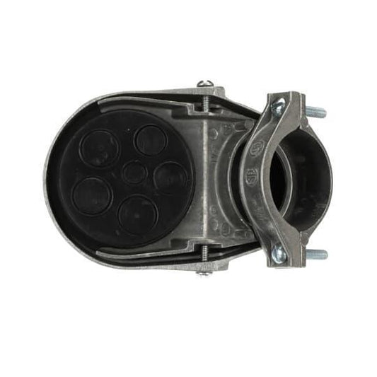 SH-105 Clamp-On Service Cable Cap, 1-1/2 in, (6) 19/32 in, 7/16 in, 5/8 in Hole, For Use With EMT/Rigid/IMC Conduits, Aluminum