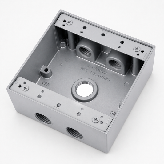 Red Dot® 2IH5-2 Universal Weatherproof Box, Die Cast Aluminum, 31.8 cu-in Capacity, 2 Gangs, 5 Outlets, 4-9/16 in L x 4-5/8 in W x 2-1/16 in D