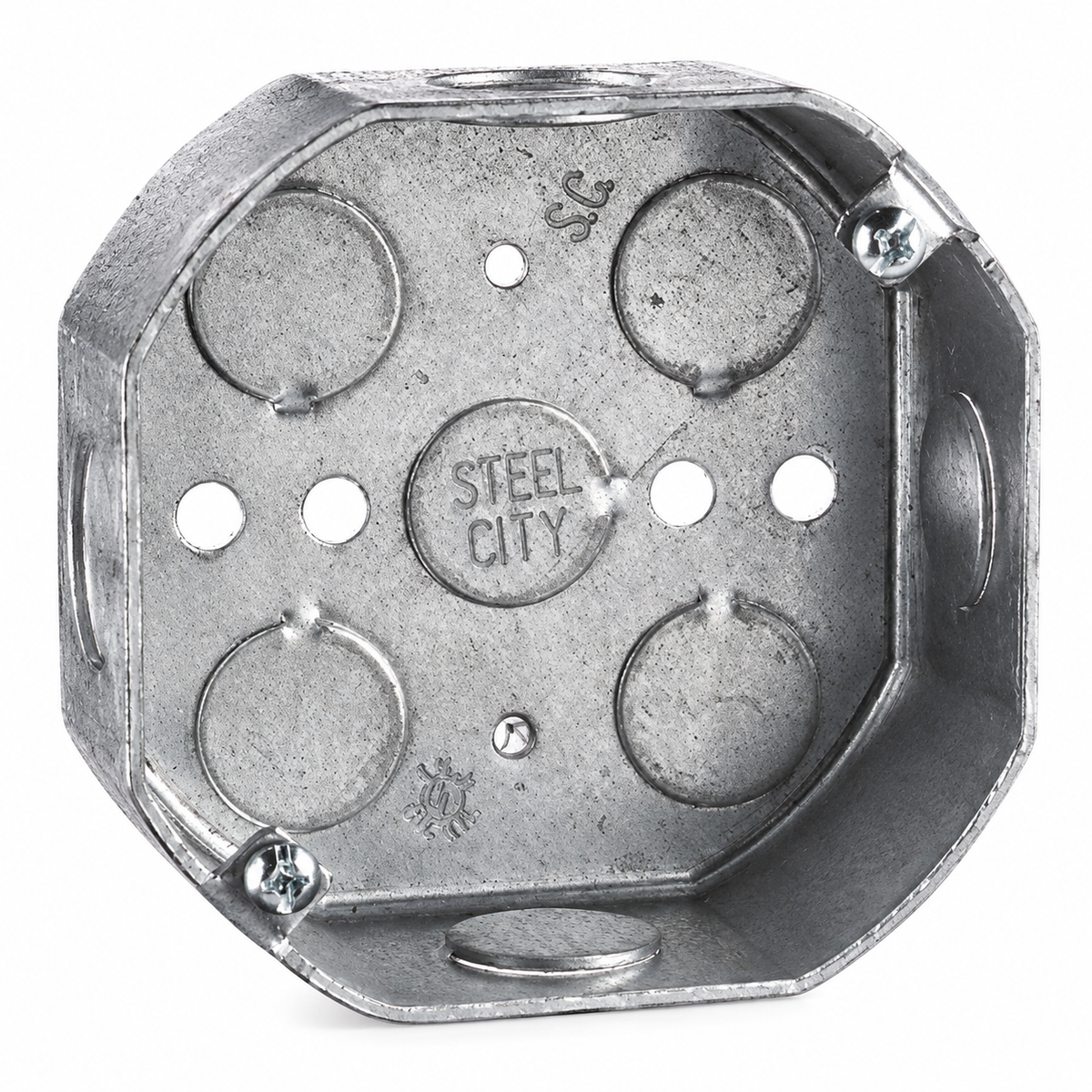 Steel City® 54151-1/2-&-3/4 Drawn Style Ceiling Box, Steel, 15.8 cu-in Capacity, 1 Outlets, 7 Knockouts, 1-1/2 in D